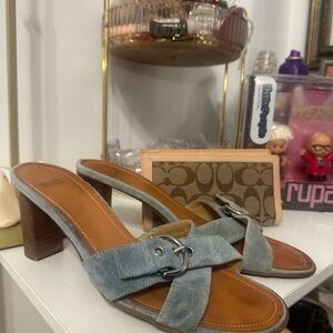 Women's Blue Coach Suede Heeled Sandals